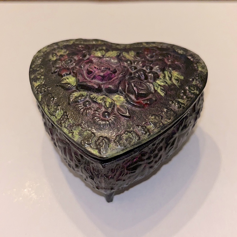 HEART Jewelry Trinket Box Vintage Upcycle Roses